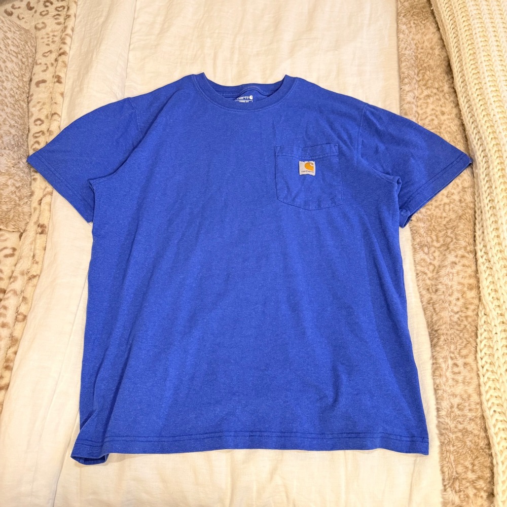 Carhartt K87 Mens Blue Loose Fit Short Sleeve Pocket T-Shirt Size Medium M